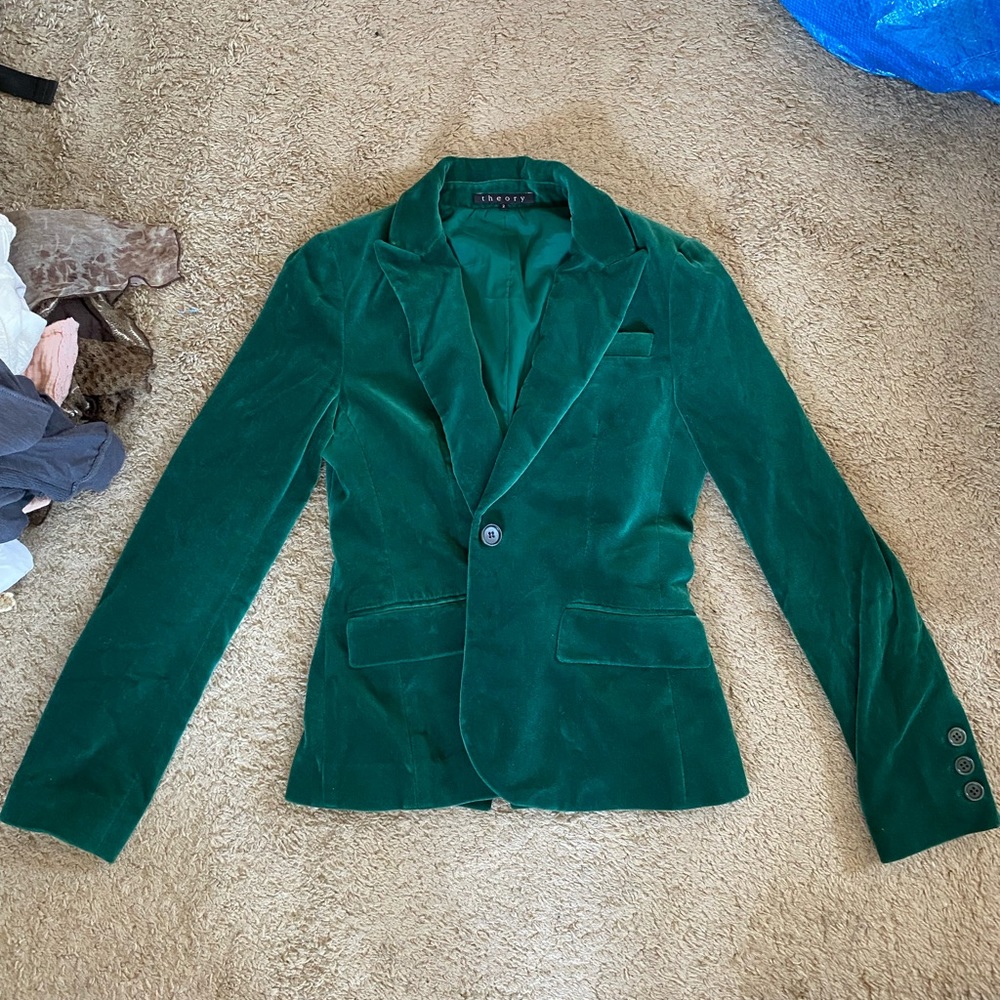 Theory emerald green velvet-y velour blazer